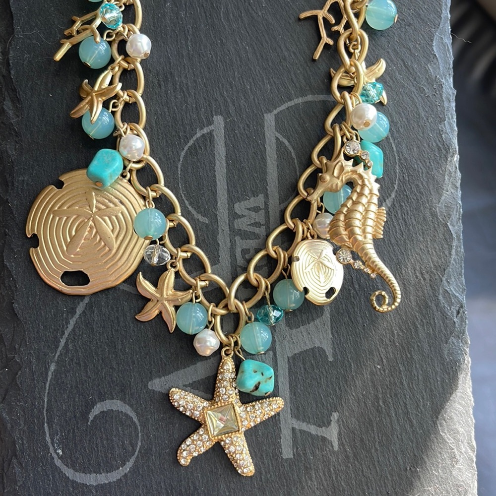 Gorgeous Sea Creatures - starfish, seahorse, sand dollar, coral Necklace